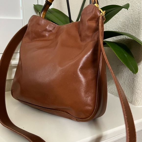 Gucci 2 Way Bag 2 optional handles , bamboo handle, interior clean Vintage 1988 - Picture 3 of 16